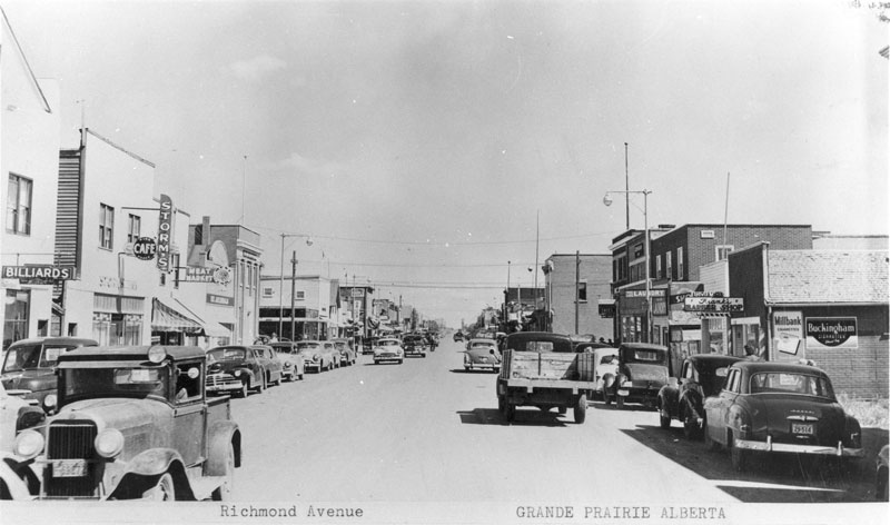 Richmond Avenue looking east from 102 St, Grande Prairie, 1950