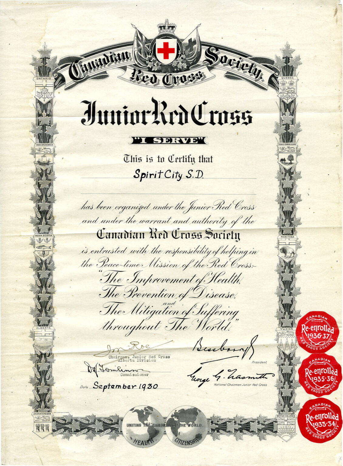 Red Cross Permit From the Vault Friday: Junior Red Cross Certificate - South Peace ...