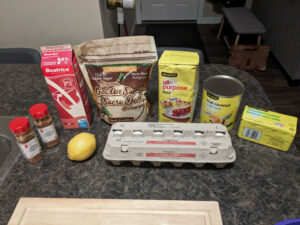 Pancake and sauce ingredients.
